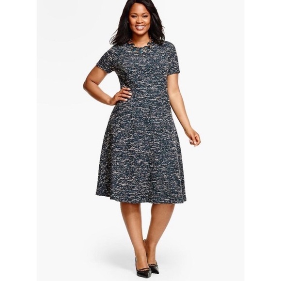 Talbots Dresses & Skirts - Talbots Tweed Knit Fit & Flare Dress Faux Leather Trim Green Multi Plus Size 22W